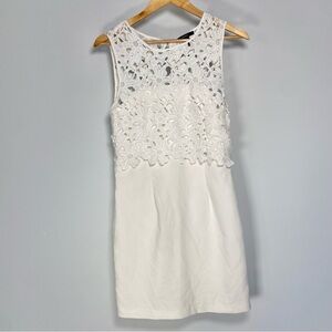 Forever 21 White Eyelet Lace Layered Shift Dress Floral Sleeveless Grad Crochet